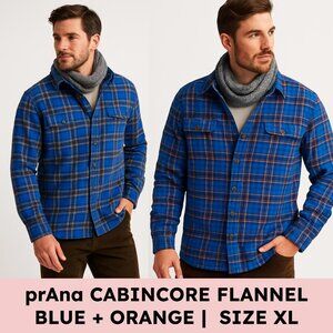 prAna Organic Cotton Plaid Flannel Shirt Blue/Orange Cabincore XL Vermontcore